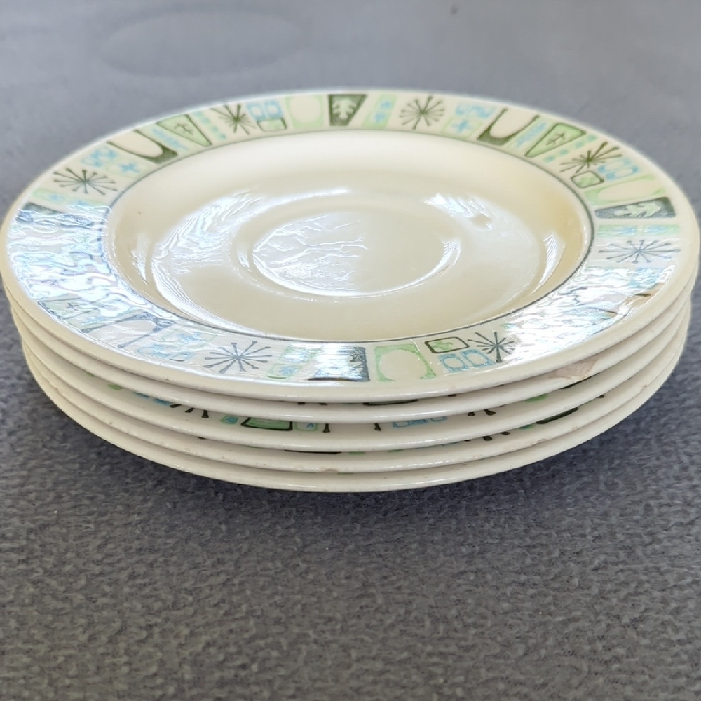 Cathay Atomic Starburst. MCM. Set Of 5 Saucers.